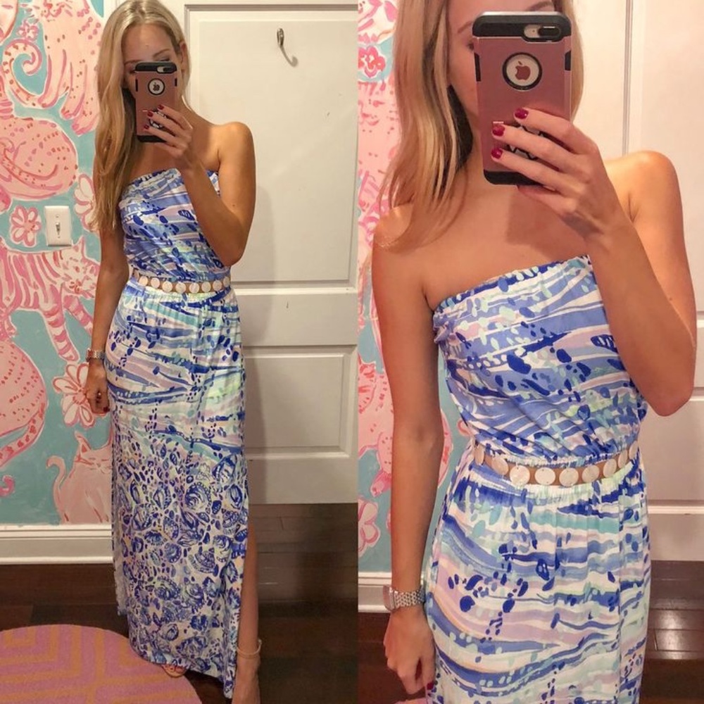Lilly Mika Maxi Dress Strapless Blue Current - Small